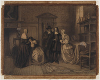 KT 1985 001
<br/>
Historische voorstelling in een 17de-eeuws interieur
<br/>
<em>Scholten, Hendrik Jacobus (1824-1907)</em>